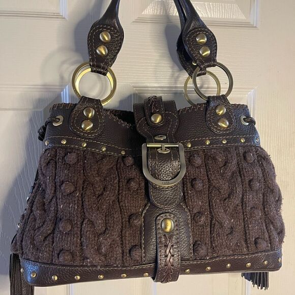 Rafè brown sweater satchel with brown leather trims antique tone hardwares - Picture 12 of 13